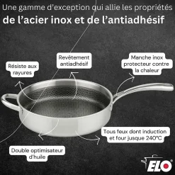 Sauteuse 28 cm en inox 18/10 Elo Relief Evolution