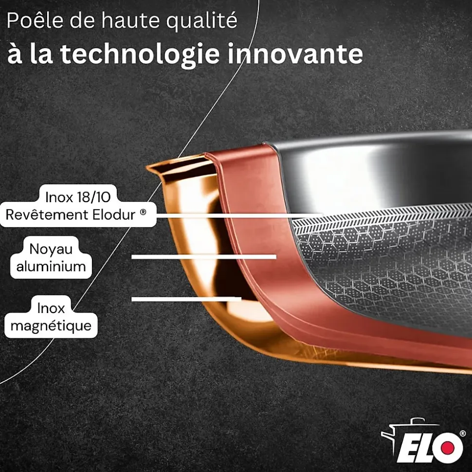 Sautoir 28 cm en inox 18/10 avec couvercle Elo Relief Evolution