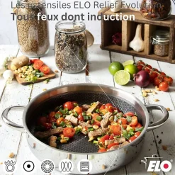 Sautoir 28 cm en inox 18/10 avec couvercle Elo Relief Evolution