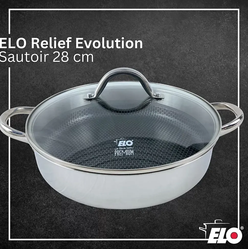Sautoir 28 cm en inox 18/10 avec couvercle Elo Relief Evolution