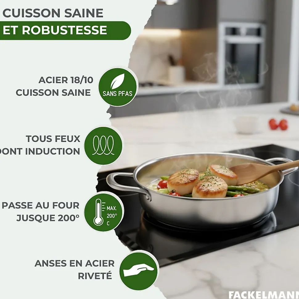 Sautoir 28 cm en inox 18/10 Triply Fackelmann Vita3