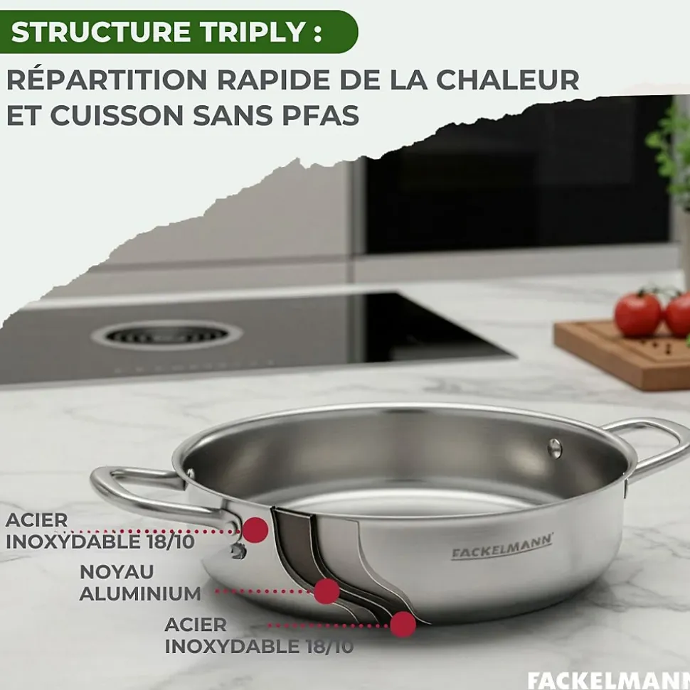 Sautoir 28 cm en inox 18/10 Triply Fackelmann Vita3