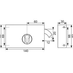 Serrure horizontale à crochet Gauche pour cylindre européen