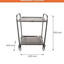 Servante inox 2 plateaux charge max 100 kg - SVT2/100