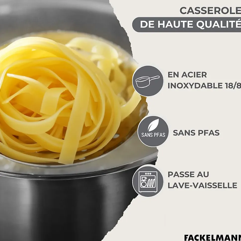 Set 3 casseroles 12 16 et 20 cm en inox et 6 ustensiles inox Fackelmann Geneva