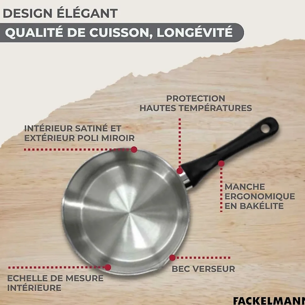 Set 3 casseroles 12 16 et 20 cm en inox et 6 ustensiles inox Fackelmann Geneva