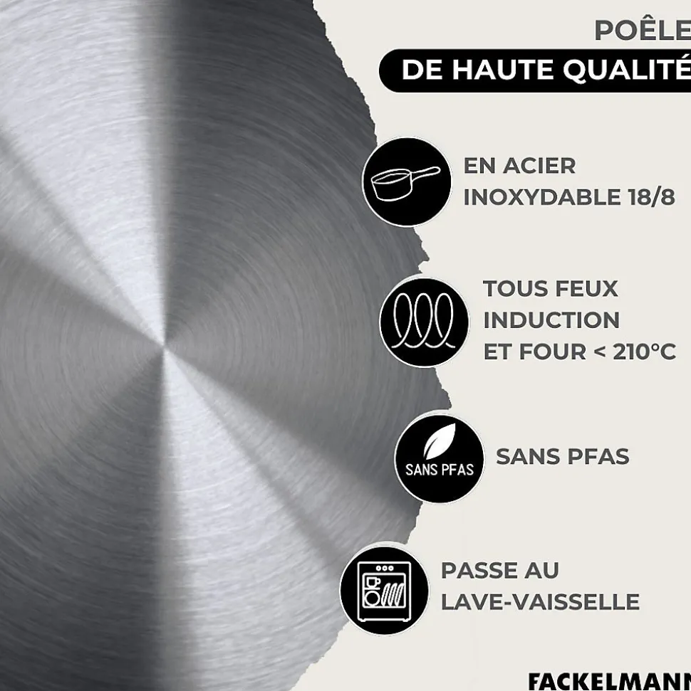 Set 3 poêles 20 24 28 cm en inox, 3 faitouts inox 16, 20 et 24 cm et 6 ustensiles RPET Fackelmann Eterna