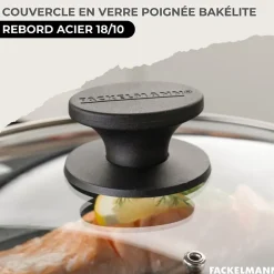 Set 2 poêles 24 et 28 cm en inox, couvercles verre et 6 ustensiles Fackelmann Geneva