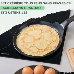 Set chandeleur avec crêpière 26 cm et 3 ustensiles Fackelmann Brandao