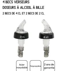 Set de 4 becs verseurs doseurs à alcool à bille 2 cl et 4 cl Fackelmann