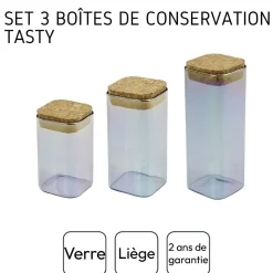 Set de 3 boîtes de conservation en verre avec couvercle 280 ml + 330 ml + 450 ml Tasty Green