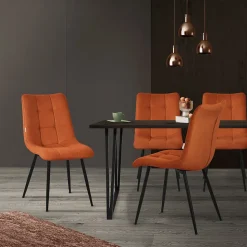 Set de 2 Chaises de Salle à Manger Orange, avec Revêtement en Tissu Polyester et Pieds Métalliques Noirs