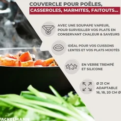 Set de 2 couvercles de cuisson en verre et silicone Fackelmann