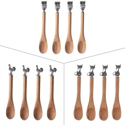 Set de 4 cuillères Acacia animaux 12.5 cm (1 modèle aléatoire)