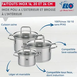 Set de 3 faitouts en inox 16 cm 20 cm et 26 cm Elo Citrin