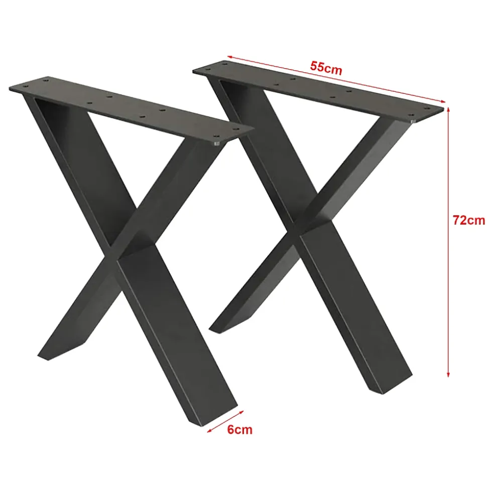 Set de 2 pieds de table Maribo forme X en acier 72 x 55 x 6 cm en.casa
