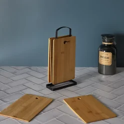 Set de 6 planches à découper en bambou avec socle en métal