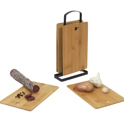 Set de 6 planches à découper en bambou avec socle en métal