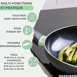 Set de 1 poêle 30 cm, 3 casseroles antiadhésives céramique 16, 18 et 20 cm et 6 ustensiles Fackelmann Brandao