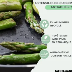 Set de 1 poêle 30 cm, 3 casseroles antiadhésives céramique 16, 18 et 20 cm et 6 ustensiles Fackelmann Brandao