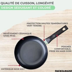 Set de 1 poêle 30 cm, 3 casseroles antiadhésives céramique 16, 18 et 20 cm et 6 ustensiles Fackelmann Brandao