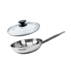 Set de 1 poêle de 28 cm en inox et couvercle en verre Fackelmann Eterna
