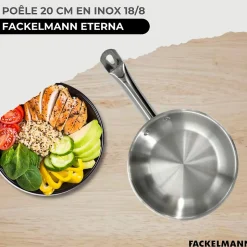 Set de 1 poêle de 20 cm en inox et couvercle en verre Fackelmann Eterna