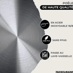 Set de 1 poêle de 20 cm en inox et couvercle en verre Fackelmann Eterna