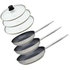 Set de 3 Poêles 24, 28 et 32 cm céramique sans PFAS et 3 couvercles Profi Therm Platinum Elo