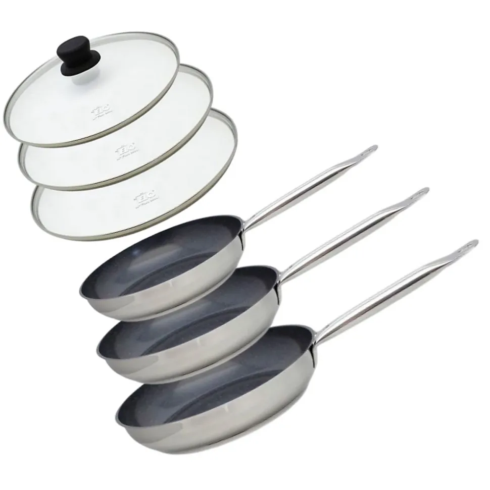 Set de 3 Poêles 24, 28 et 32 cm céramique sans PFAS et 3 couvercles Profi Therm Platinum Elo