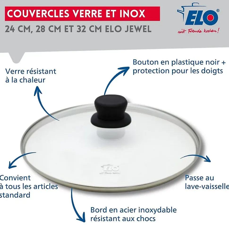 Set de 3 Poêles 24, 28 et 32 cm céramique sans PFAS et 3 couvercles Profi Therm Platinum Elo