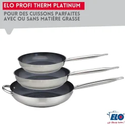 Set de 3 Poêles 24, 28 et 32 cm céramique sans PFAS et 3 couvercles Profi Therm Platinum Elo