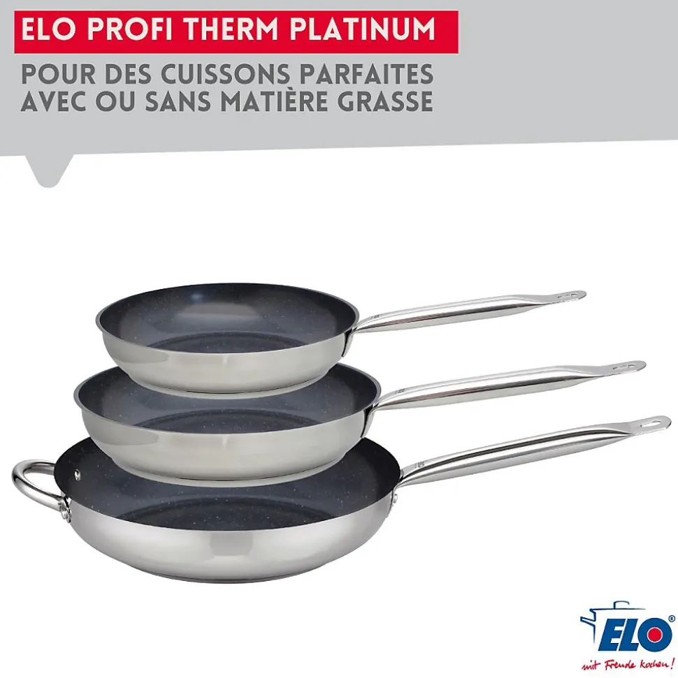 Set de 3 Poêles 24, 28 et 32 cm céramique sans PFAS et 3 couvercles Profi Therm Platinum Elo