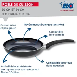 Set de 2 Poêles 20 et 24 cm céramique sans PFAS et 2 couvercles Elo Prima Cucina