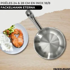 Set de 2 poêles 24 et 28 cm en inox et 2 couvercles en verre Fackelmann Eterna