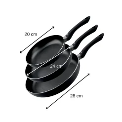 Set de 3 poêles à frire 20 cm 24 cm et 28 cm fond en nid d'abeille et doseur d'huile Elo Smart Life