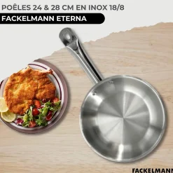 Set de 2 poêles de 24 et 28 cm en inox et 6 ustensiles inox Fackelmann Eterna