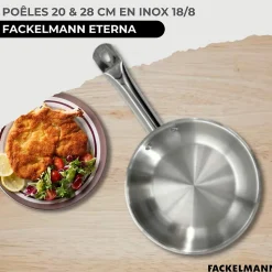 Set de 2 poêles de 20 et 28 cm en inox et 6 ustensiles inox Fackelmann Eterna