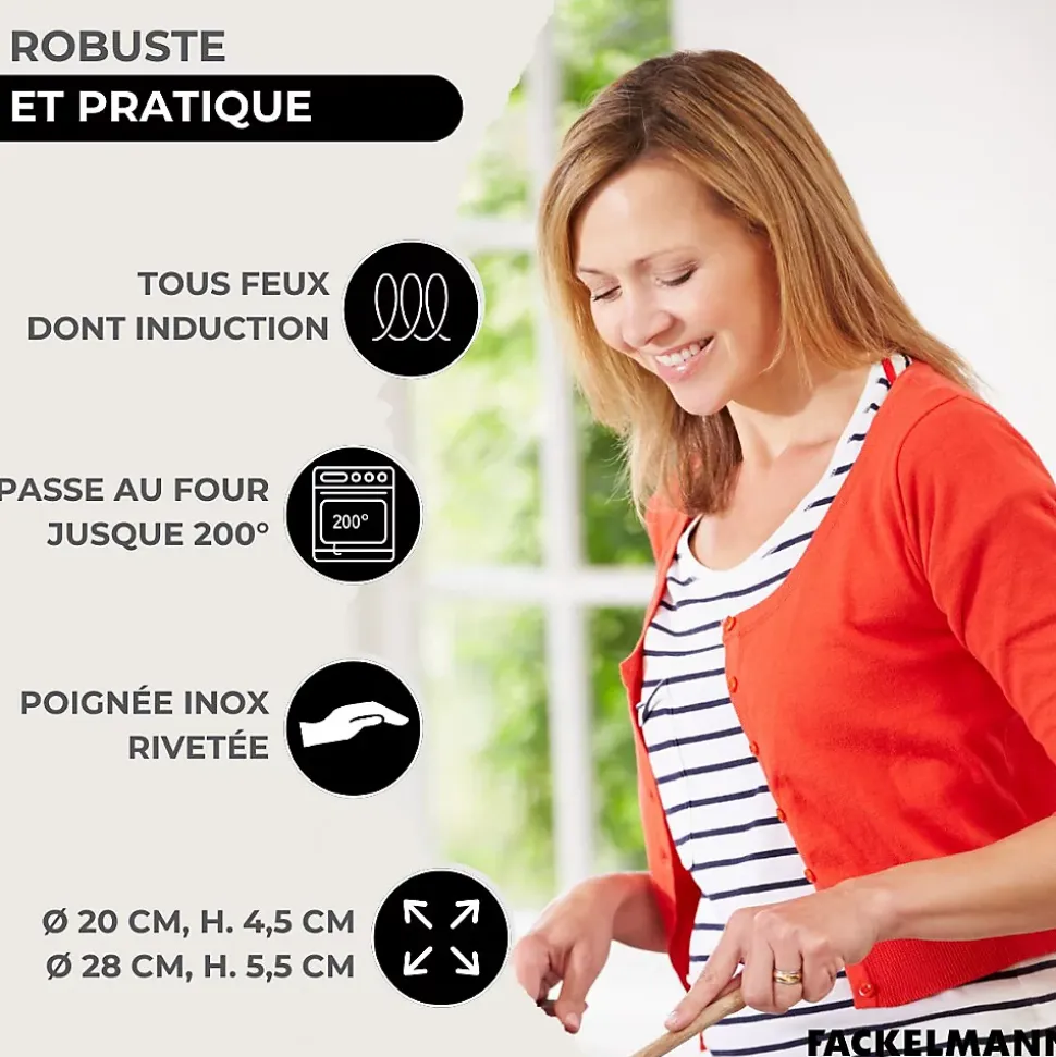 Set de 2 poêles de 20 et 28 cm en inox et 6 ustensiles inox Fackelmann Eterna