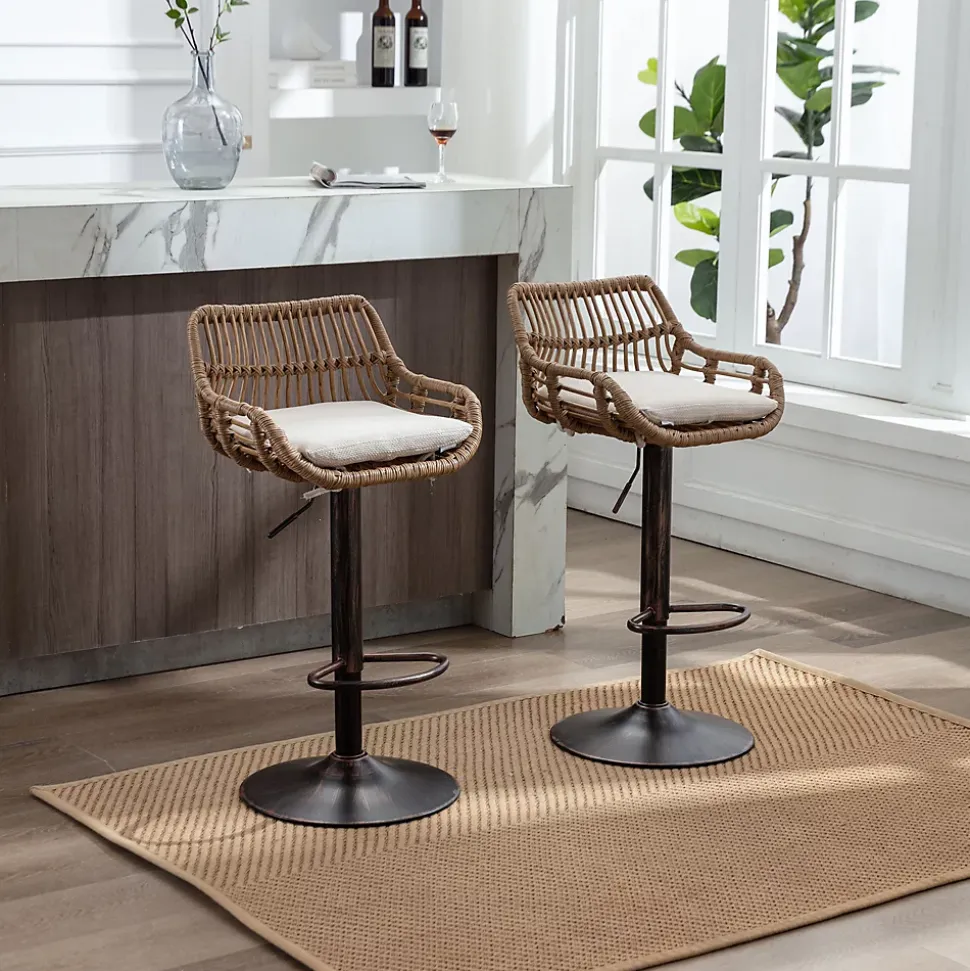 Set de 2 tabourets de bar modernes avec hauteur réglable et repose pieds Pour cuisine salle à manger Beige