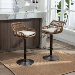 Set de 2 tabourets de bar modernes avec hauteur réglable et repose pieds Pour cuisine salle à manger Beige