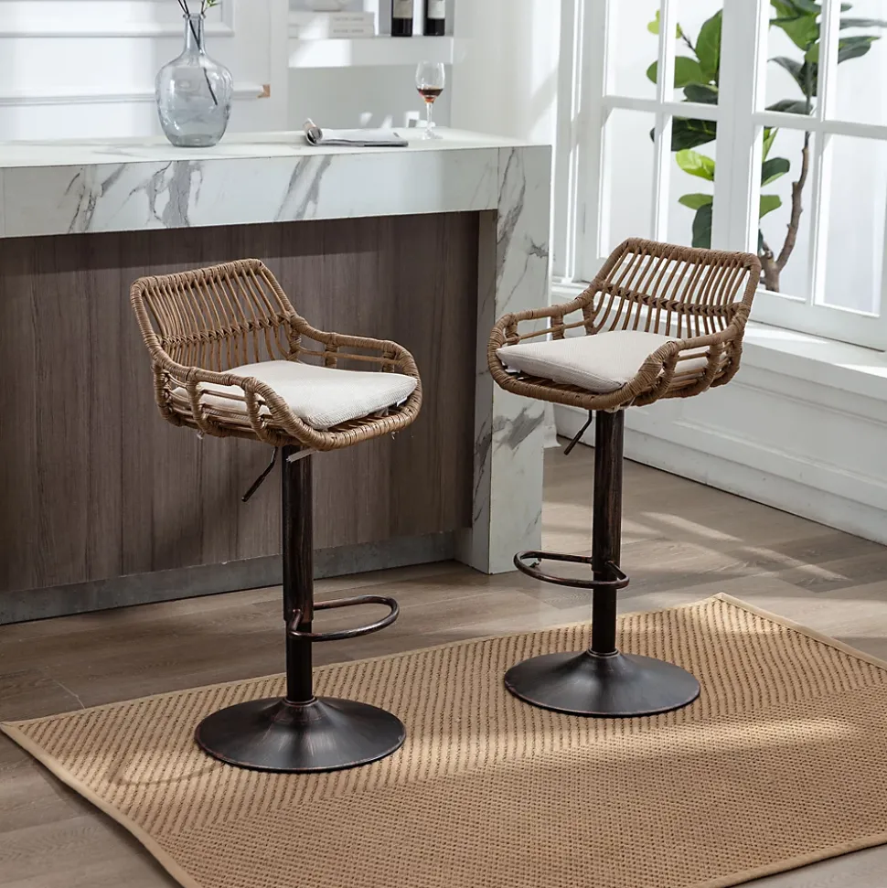 Set de 2 tabourets de bar modernes avec hauteur réglable et repose pieds Pour cuisine salle à manger Beige