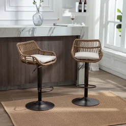 Set de 2 tabourets de bar modernes avec hauteur réglable et repose pieds Pour cuisine salle à manger Beige