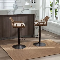 Set de 2 tabourets de bar modernes avec hauteur réglable et repose pieds Pour cuisine salle à manger Beige