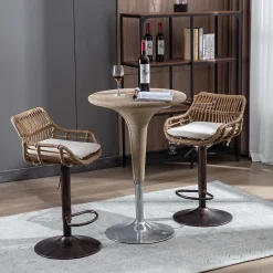 Set de 2 tabourets de bar modernes avec hauteur réglable et repose pieds Pour cuisine salle à manger Beige