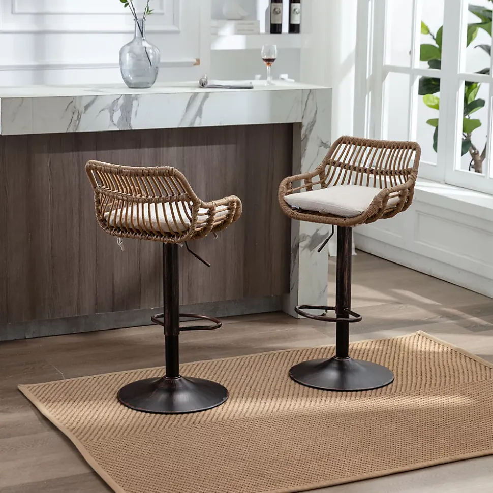 Set de 2 tabourets de bar modernes avec hauteur réglable et repose pieds Pour cuisine salle à manger Beige