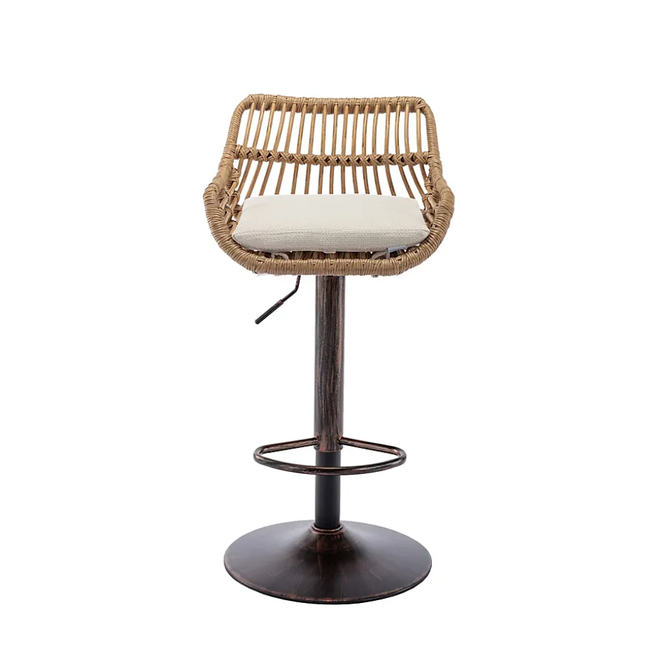 Set de 2 tabourets de bar modernes avec hauteur réglable et repose pieds Pour cuisine salle à manger Beige