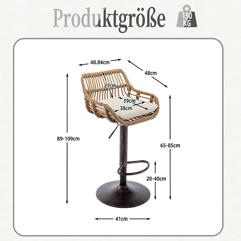 Set de 2 tabourets de bar modernes avec hauteur réglable et repose pieds Pour cuisine salle à manger Beige