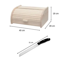Set de 2 ustensiles pour le pain avec Huche à pain en bois et Couteau à pain Fackelmann Boissellerie