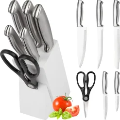Set de couteaux avec support 7 pièces blanc Classbach C-MBS4018-Blanc